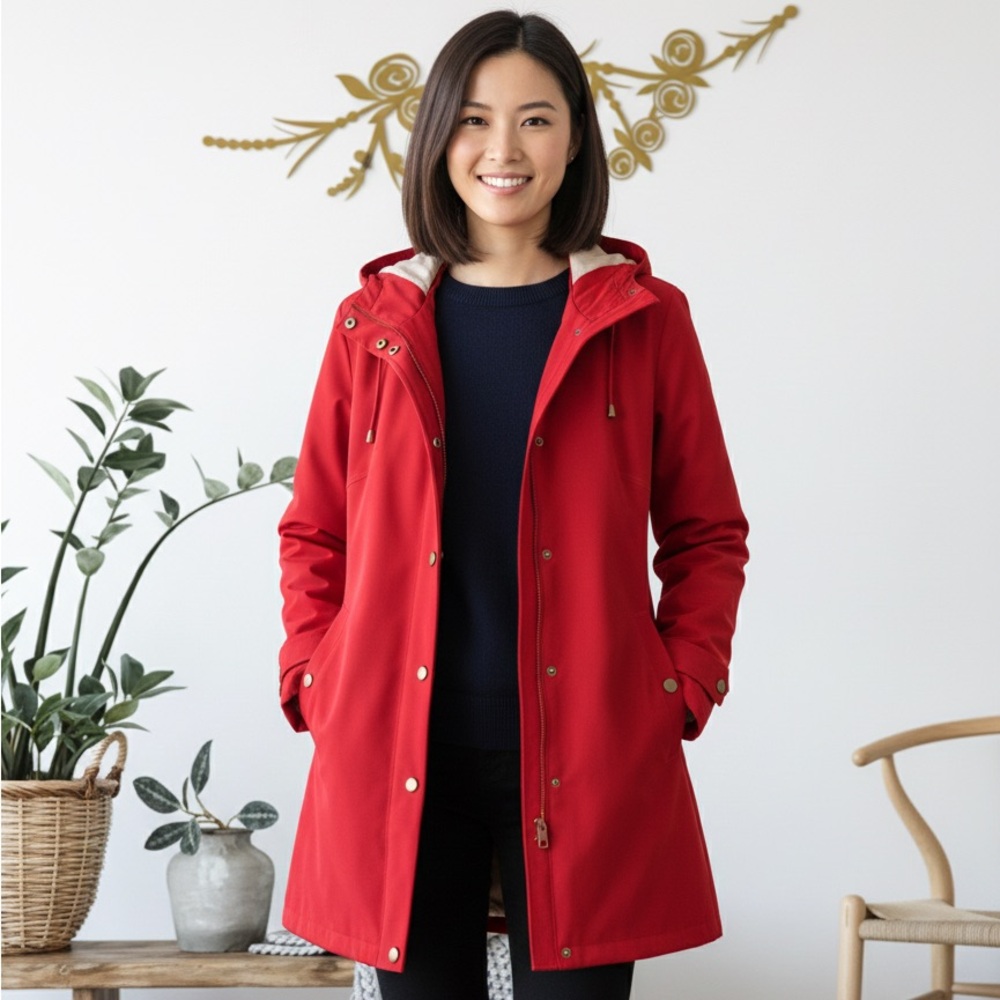 • Calvin Klein Women's Red Jacket For Wind or Rain With Detachable Hood •